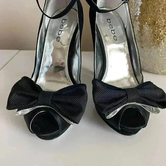 Bebe Hollace Black Peep Toe Heels Size 7 - Picture 5 of 13